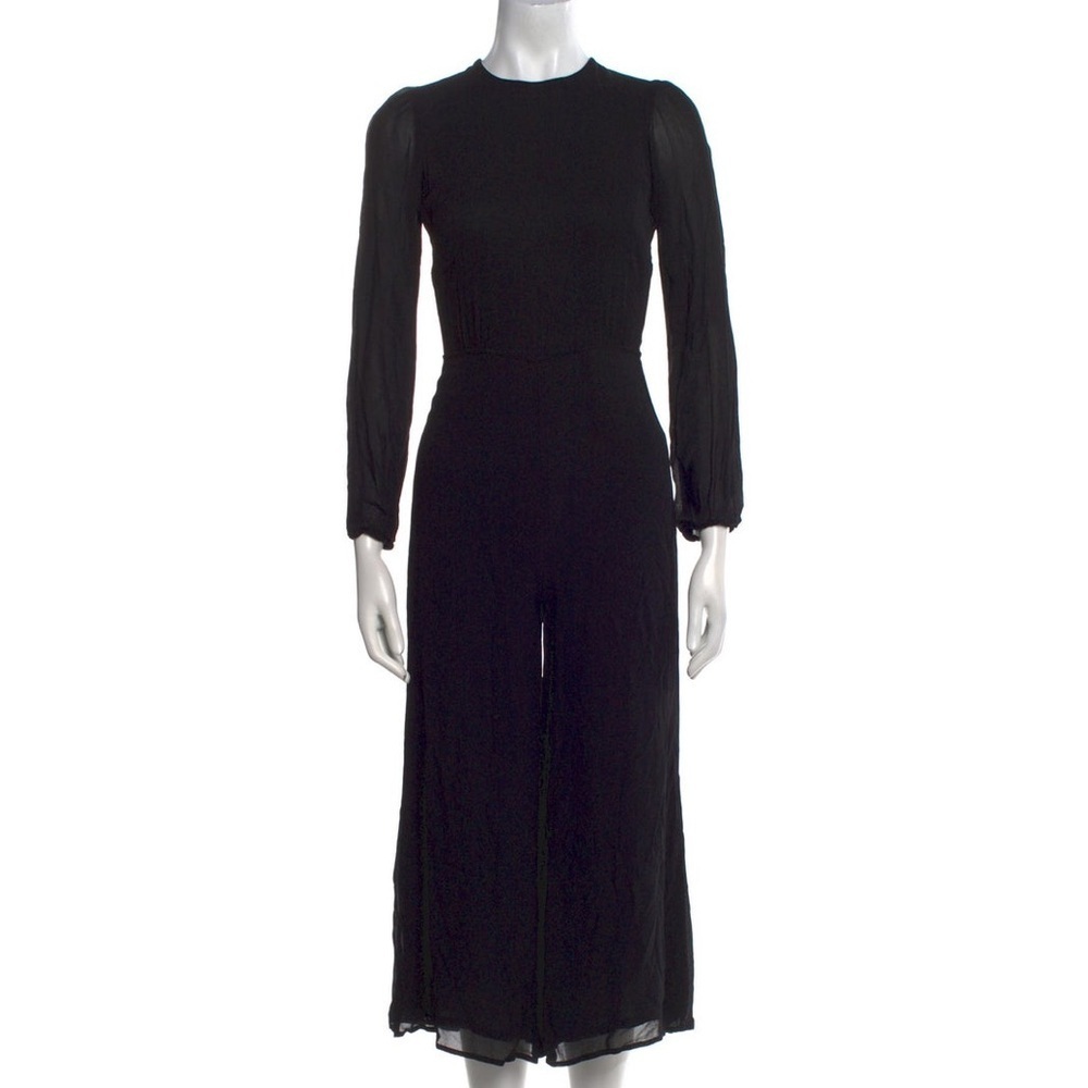 Reformation Sz L Viscose Long Sheer Sleeve Crew Neckline Wide Cropped Jumpsuit